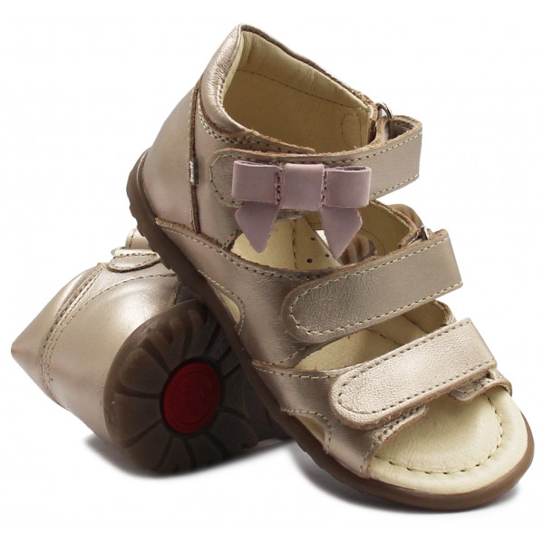 Sandały Buty Emel e 2090a-2 Dziewczęce Sandałki na Rzepy z Kokardką - Metaliczny kolor